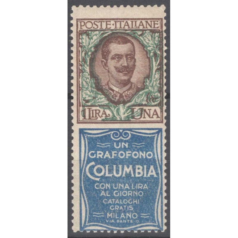 REGNO D'ITALIA 1924 PUBBLICITARI 1 LIRA COLUMBIA N.19 G.I MNH** CER...