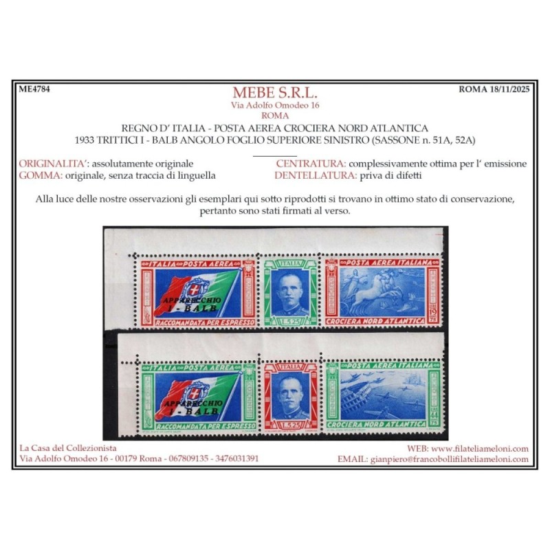 REGNO 1933 P/A TRITTICI CROCIERA NORD ATLANTICA I – BALB G.I MNH** ...