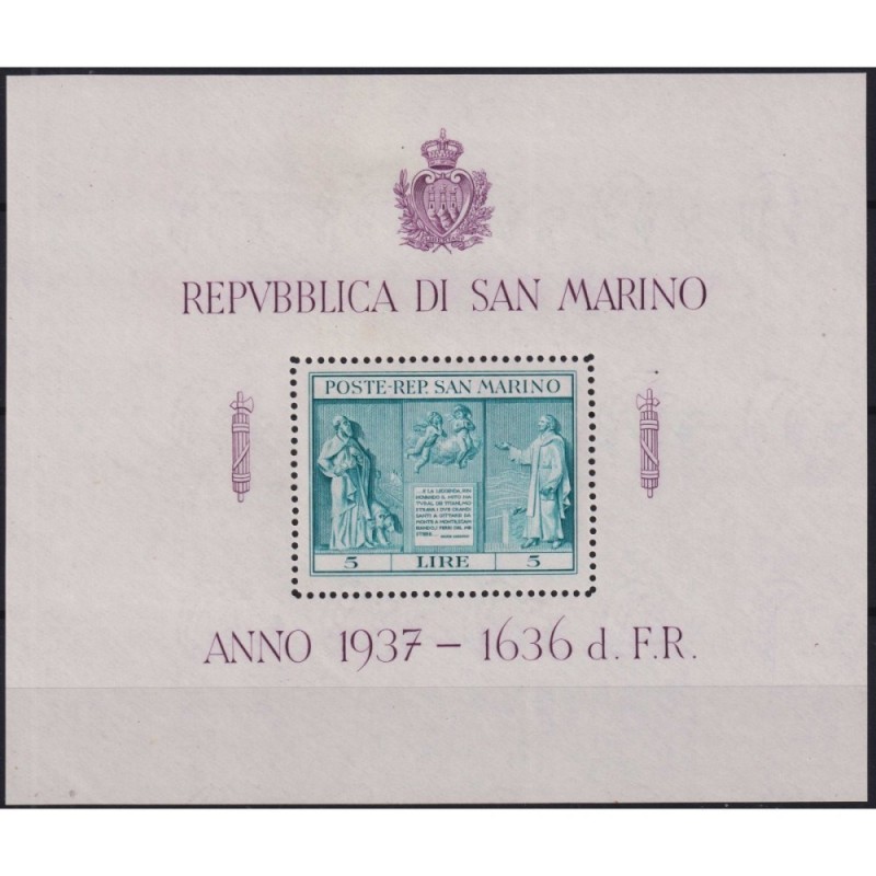 SAN MARINO 1937 FOGLIETTO INDIPENDENZA 5 L. N.1 G.I MNH**  | Filate...