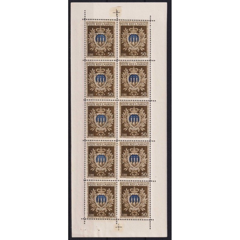 SAN MARINO 1945-46 MINIFOGLI STEMMI 5 V. N.1-5 G.I MNH** CERT.  | F...