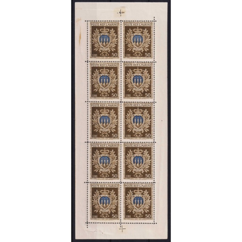 SAN MARINO 1945-46 MINIFOGLI STEMMI 5 V. N.1-5 G.I MNH** CERT.  | F...