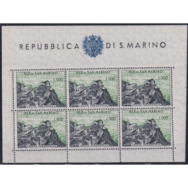 SAN MARINO 1958 FOGLIETTO VEDUTA 500 L. N.18 G.I MNH** CERT.  | Fil...