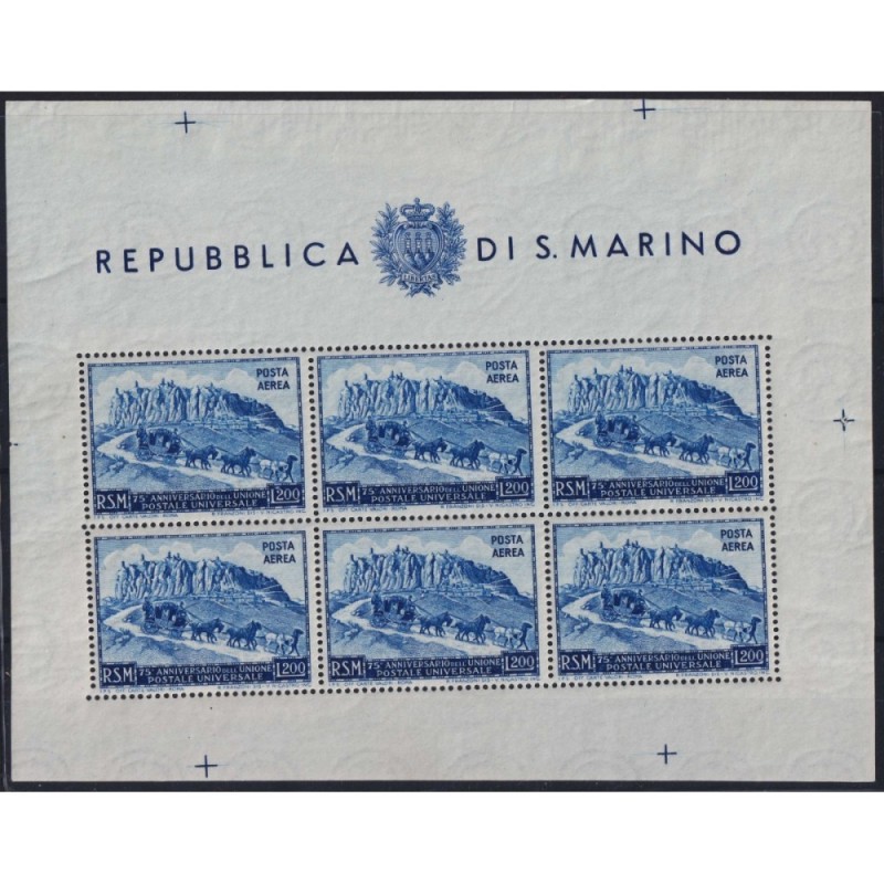 SAN MARINO 1951 FOGLIETTO UPU 200 L. DENTELLATO N.9 G.I MNH**  | Fi...