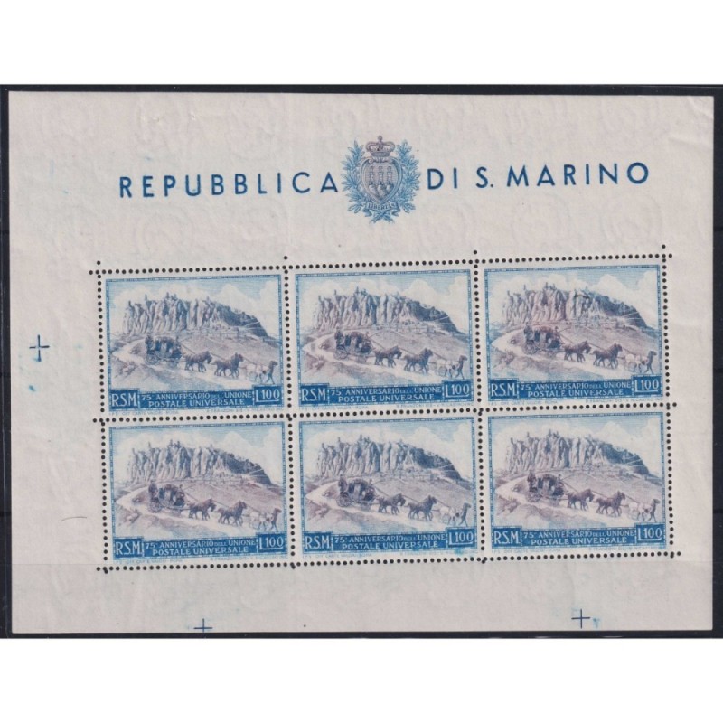 SAN MARINO 1949 FOGLIETTO UPU 100 L. N.8 G.I MNH** CERT.  | Filatel...