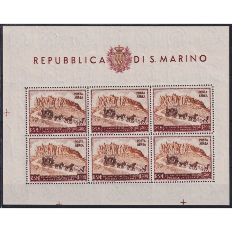 SAN MARINO 1951 FOGLIETTO UPU 300 L. N.10 G.I MNH** CERT.  | Filate...