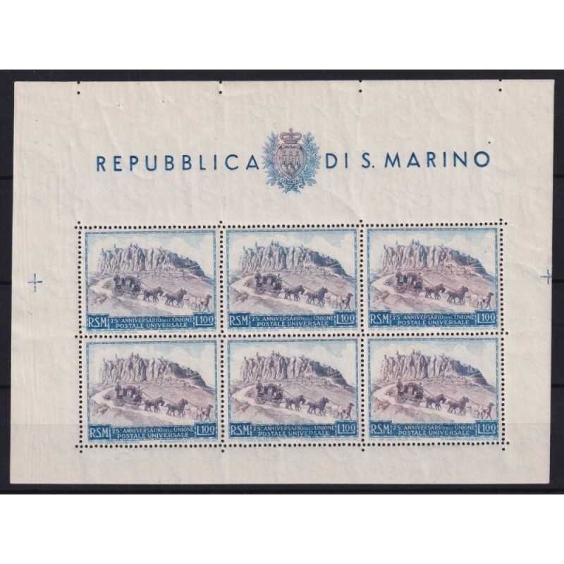 SAN MARINO 1949 FOGLIETTO UPU 100 L. N.8 G.I MNH** CERT.  | Filatel...
