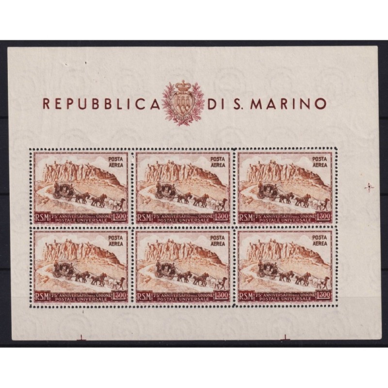 SAN MARINO 1951 FOGLIETTO UPU 300 L. N.10 G.I MNH** CERT.  | Filate...
