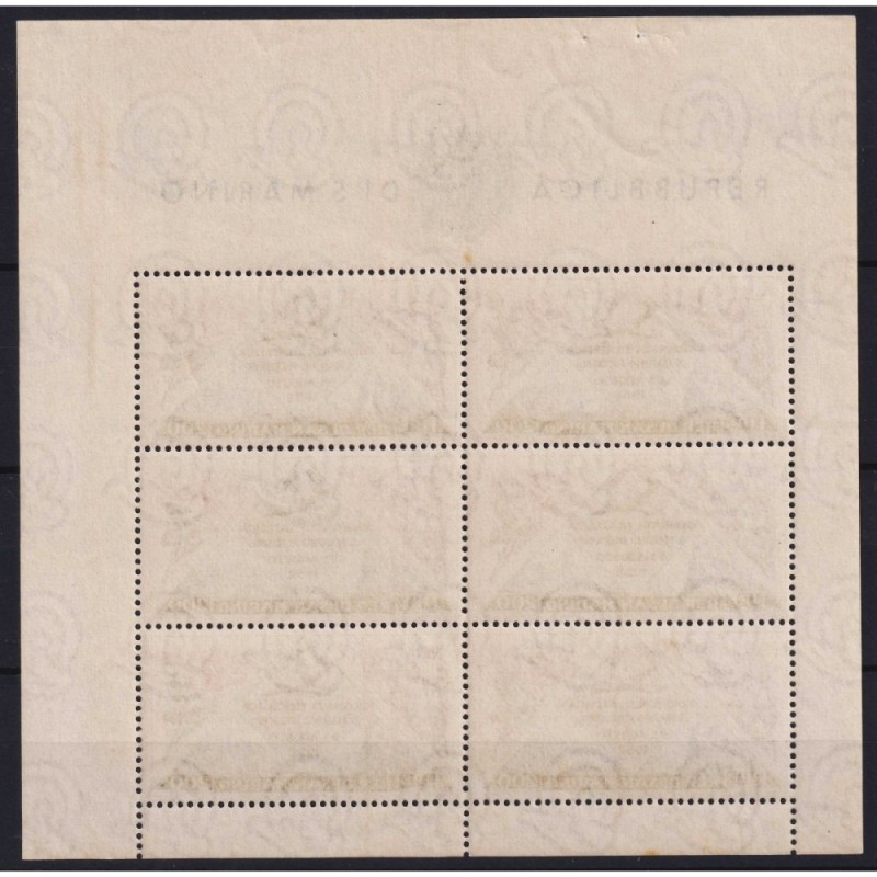 SAN MARINO 1952 FOGLIETTO GIORNATA FILATELICA RICCIONE FIORI N.14 G...