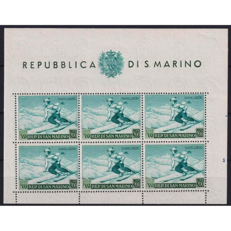 SAN MARINO 1953 FOGLIETTO SCIATRICE 200 L. N.15 G.I MNH** CERT.  | ...