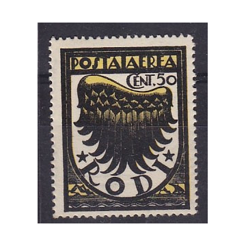 1937-38 EGEO ALA 50 c. FIL. CORONA ROVESCIATA + LETTERE CERT. G.I. ...