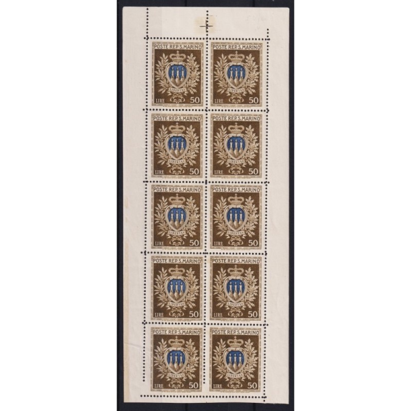 SAN MARINO 1945-46 MINIFOGLI STEMMI 5 V. N.1-5 G.I MNH** CERT.  | F...