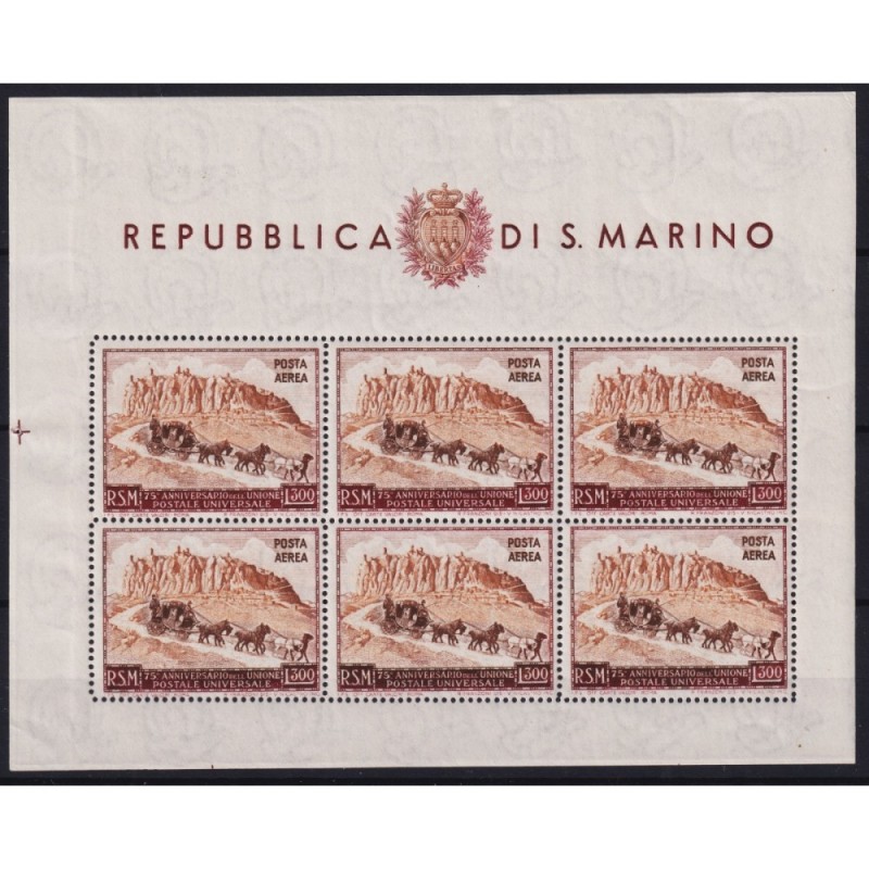 SAN MARINO 1951 FOGLIETTO UPU 300 L. N.10 G.I MNH** CERT.  | Filate...