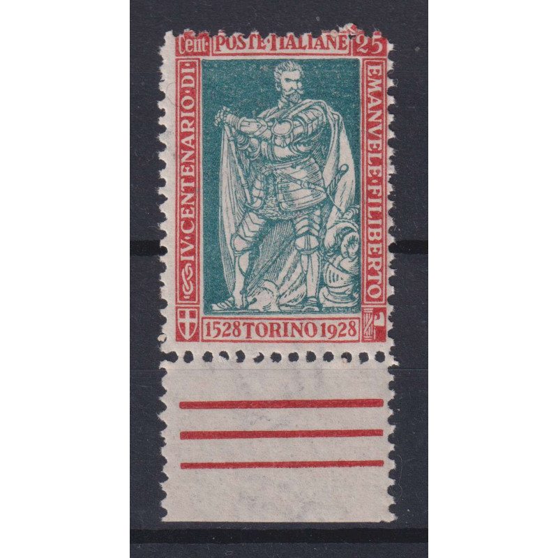 REGNO D'ITALIA 1928 FILIBERTO 25 CENTESIMI DENT.11 N.227 G.I MNH** ...