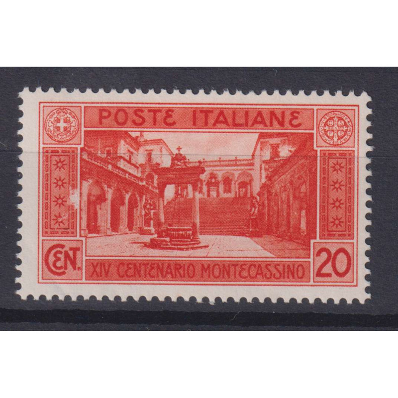 REGNO D'ITALIA 1929 MONTECASSINO 20 CENTESIMI ARANCIO G.I MNH**  | ...