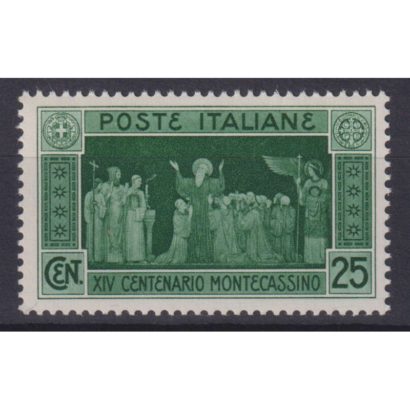 REGNO D'ITALIA 1929 MONTECASSINO 25 CENTESIMI G.I MNH**  | Filateli...