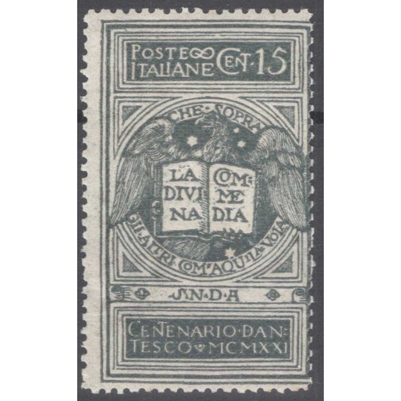 REGNO D'ITALIA 1921 DANTE ALIGHIERI 15 CENTESIMI NON EMESSO G.I MNH...