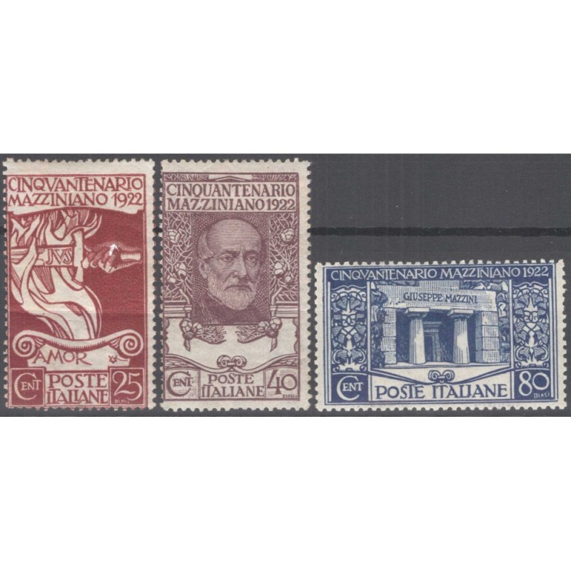 REGNO D'ITALIA 1922 MAZZINI 3 VALORI G.O MLH*  | Filatelia Meloni