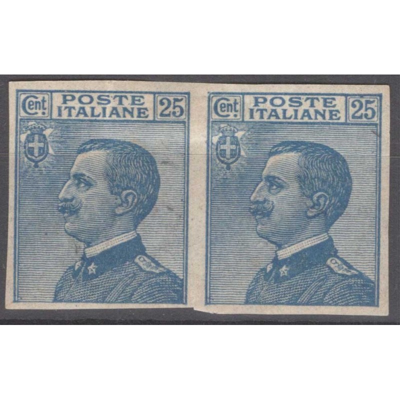 REGNO 1908 COPPIA 25 CENTESIMI VARIETA' NON DENTELLATA N.83e G.O MH...