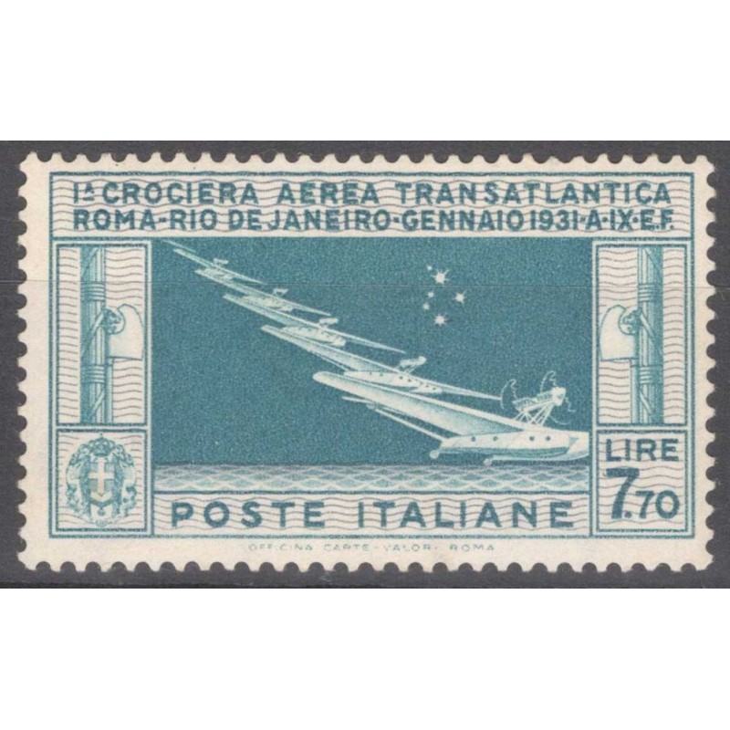 REGNO D'ITALIA 1930 P/A CROCIERA BALBO 7,70 LIRE N.25 G.O MH* CERT....