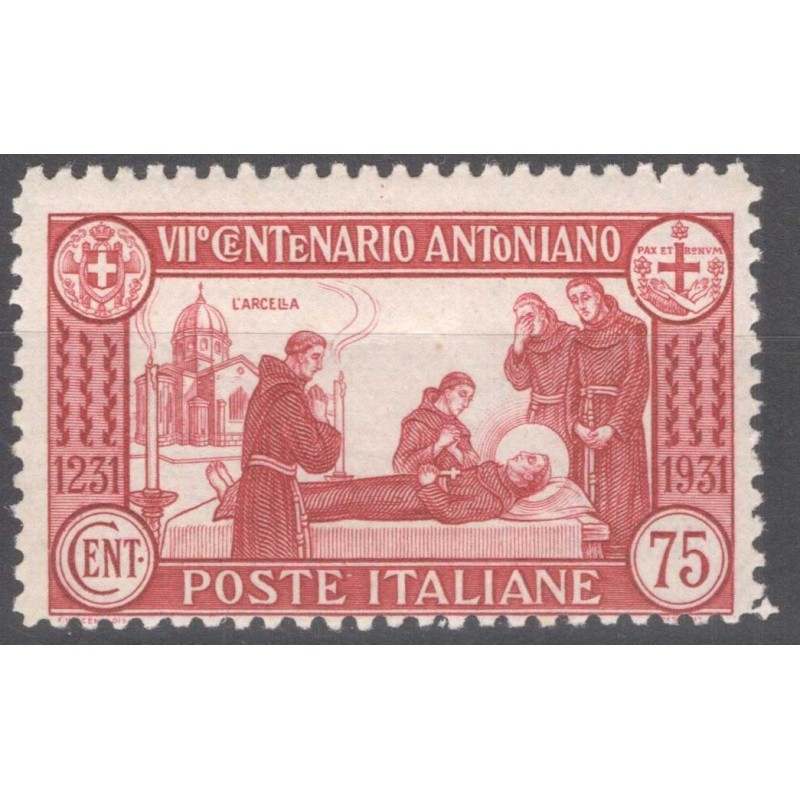 REGNO D'ITALIA 1931 S. ANTONIO 75 CENTESIMI DENT.12 G.I MNH**  | Fi...