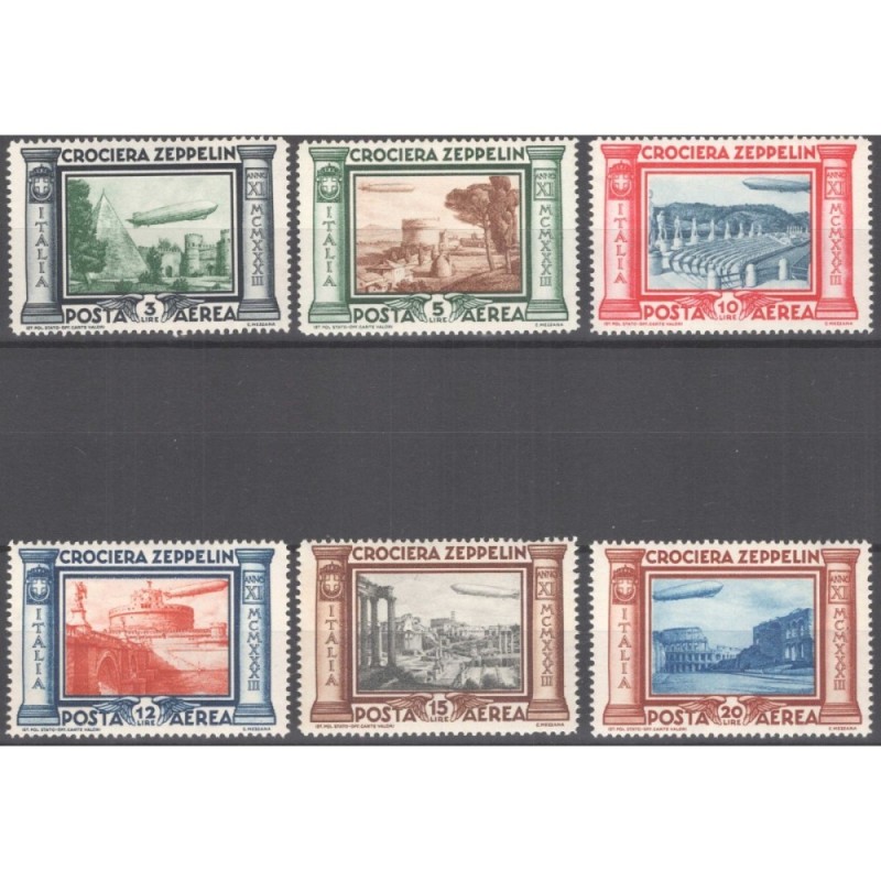 REGNO D'ITALIA 1933 P/A CROCIERA ZEPPELIN 6 VALORI G.I MNH**  | Fil...
