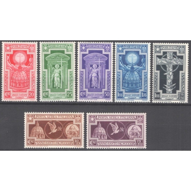 REGNO D'ITALIA 1933 ANNO SANTO 7 VALORI G.I MNH** 25 C. G.O MH*  | ...