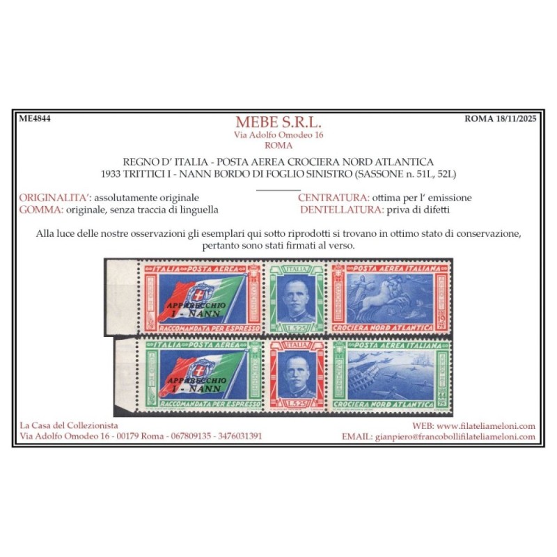 REGNO 1933 P/A TRITTICI CROCIERA NORD ATLANTICA I – NANN 2 V. G.I M...