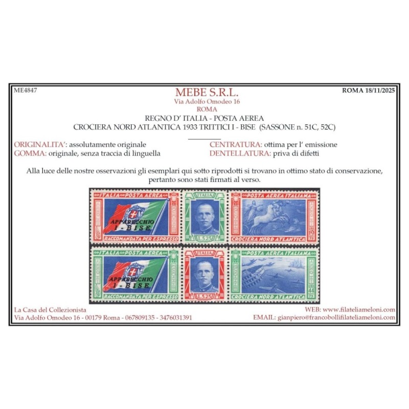REGNO 1933 P/A TRITTICI CROCIERA NORD ATLANTICA I – BISE 2 V. G.I M...