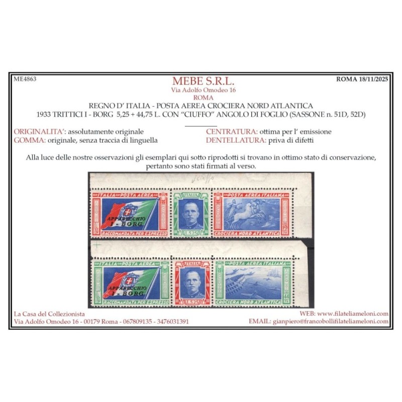 REGNO 1933 P/A TRITTICI CROCIERA ATLANTICA I – BORG 2 V. CIUFFO G.I...