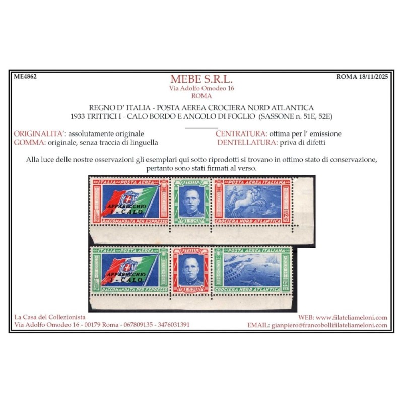 REGNO 1933 P/A TRITTICI CROCIERA NORD ATLANTICA I – CALO 2 V. G.I M...
