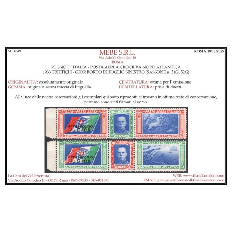 REGNO 1933 P/A TRITTICI CROCIERA NORD ATLANTICA I – GIOR 2 V. G.I M...