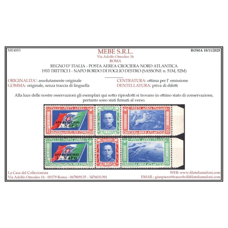 REGNO 1933 P/A TRITTICI CROCIERA NORD ATLANTICA I – NAPO 2 V. G.I M...