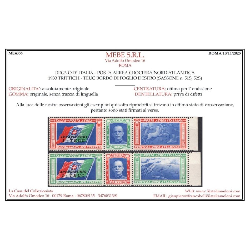 REGNO 1933 P/A TRITTICI CROCIERA NORD ATLANTICA I – TEUC 2 V. G.I M...