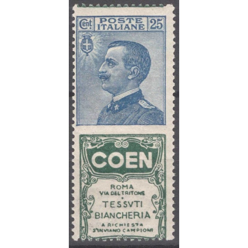 REGNO 1924-25 PUBBLICITARI 25 CENTESIMI COEN N.5 G.I MNH**  | Filat...