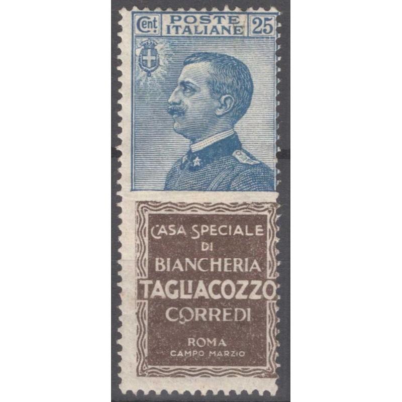 REGNO 1924-25 PUBBLICITARI 25 CENTESIMI TAGLIACOZZO N.8 G.I MNH** C...