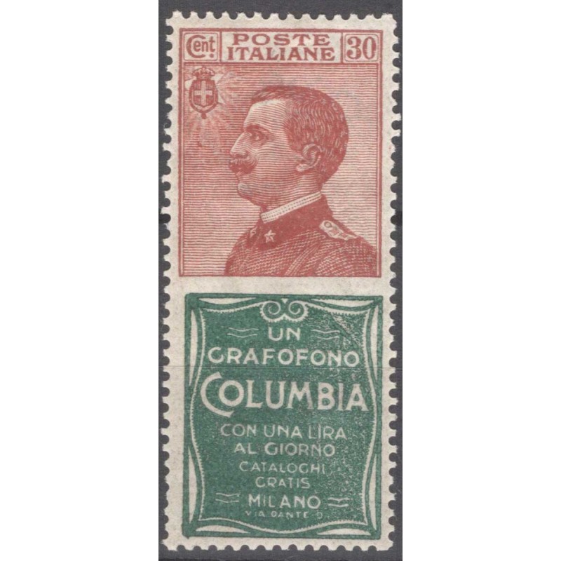 REGNO 1924-25 PUBBLICITARI 30 CENTESIMI COLUMBIA N.8 G.I MNH**  | F...