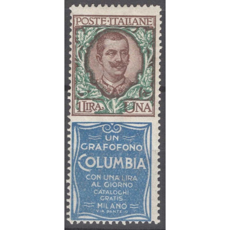 REGNO 1924-25 PUBBLICITARI 1 LIRA COLUMBIA N.19 G.I MNH** CERT.  | ...