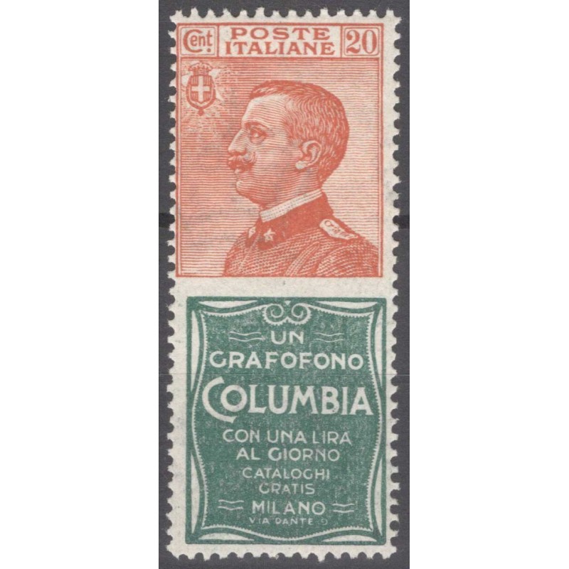 REGNO 1924-25 PUBBLICITARI 20 CENTESIMI COLUMBIA N.20 G.I MNH**  | ...