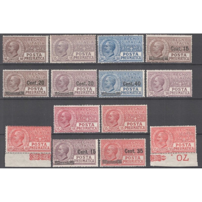 REGNO D'ITALIA POSTA PNEUMATICA 14 VALORI G.I MNH** / G.O MH*  | Fi...