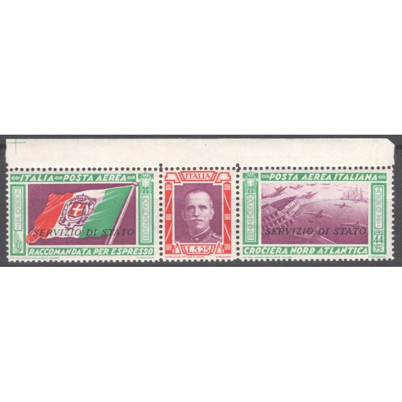 REGNO D'ITALIA 1933 TRITTICO SERVIZIO DI STATO N.1 G.I MNH** CERT. ...