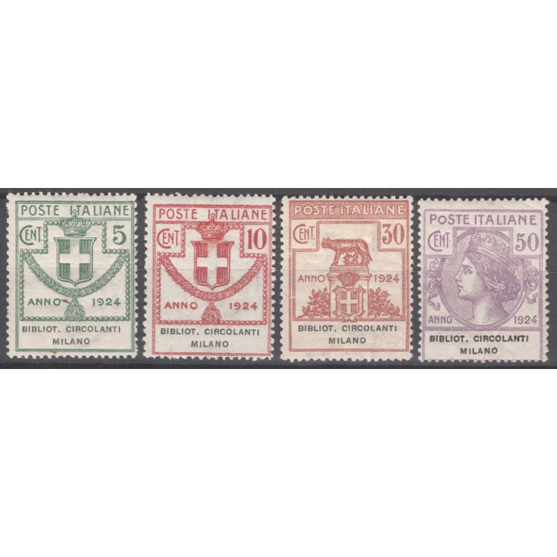 REGNO 1924 PARASTATALI BIBLIOT. CIRCOLANTI MILANO 4 V. G.O MLH* CER...
