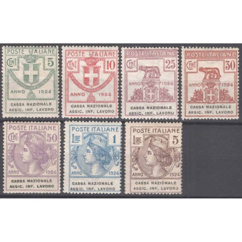 REGNO 1924 PARASTATALI CASSA NAZIONALE LAVORO 7 V. G.I MNH** 50 C. ...