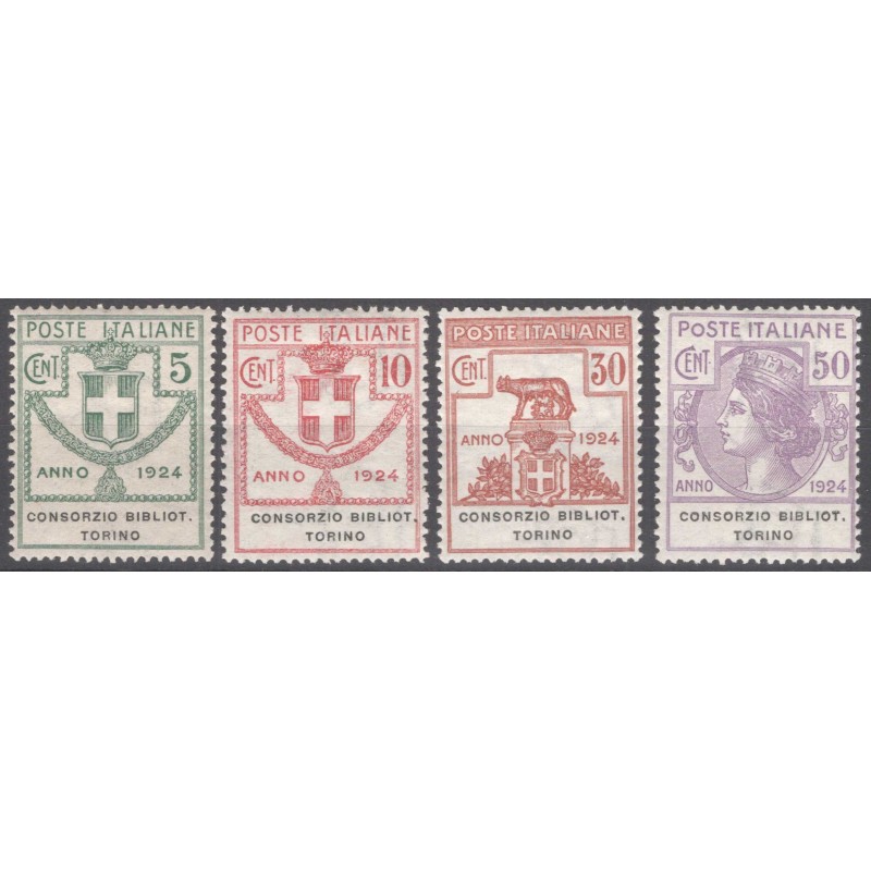 REGNO 1924 PARASTATALI CONSORZIO BIBLIOT. TORINO 4 V. G.I MNH** / G...