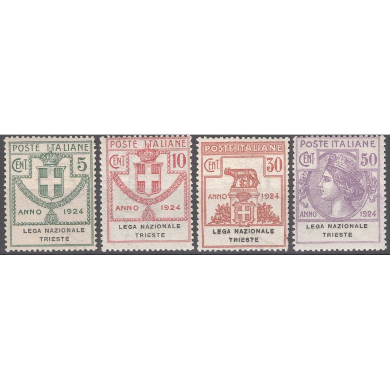 REGNO 1924 PARASTATALI LEGA NAZIONALE TRIESTE 4 V. G.I MNH** CERT. ...