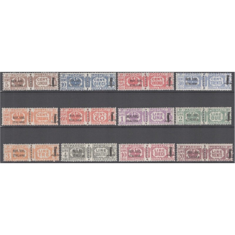 R.S.I. SOCIALE 1944 PACCHI POSTALI FASCIO 12 VALORI G.I MNH** CERT....