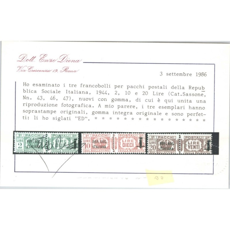 R.S.I. SOCIALE 1944 PACCHI POSTALI FASCIO 12 VALORI G.I MNH** CERT....