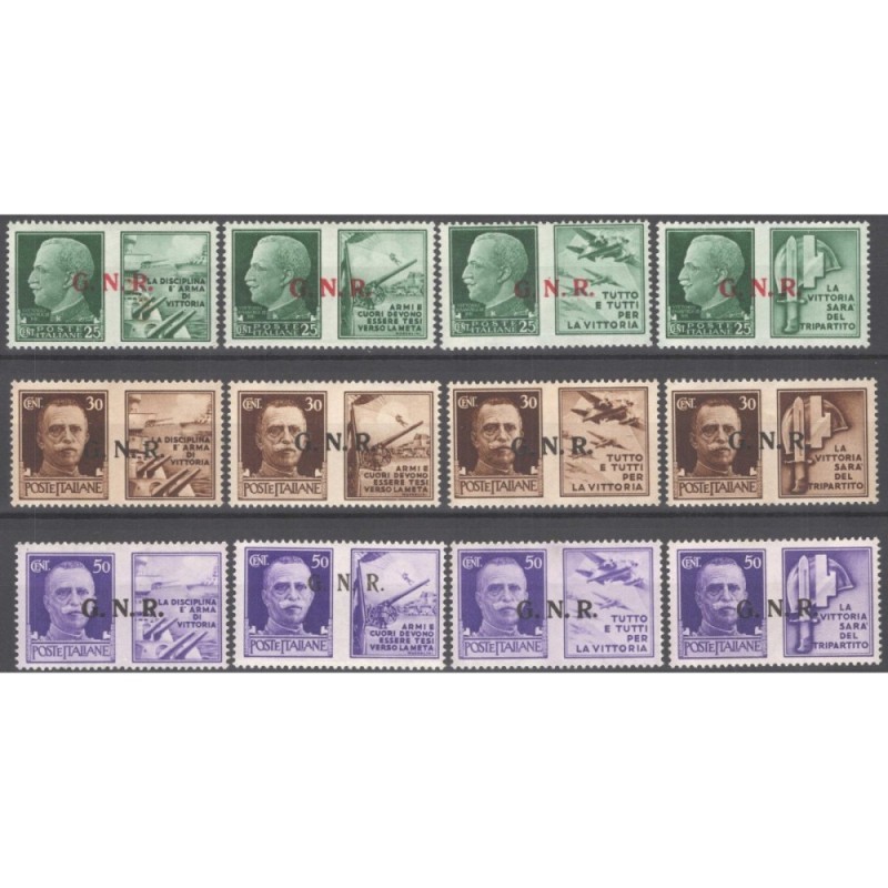 R.S.I. SOCIALE 1944 PROPAGANDA DI GUERRA GNR 12 V. G.I MNH**  | Fil...