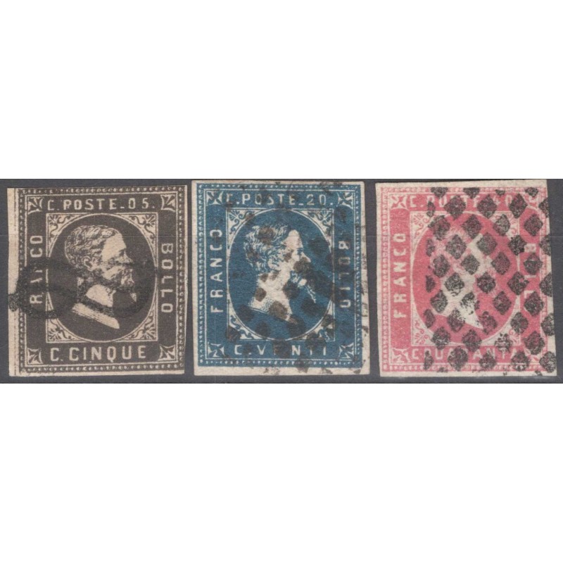 SARDEGNA 1851 SERIE COMPLETA 3 V. N.1-3 US. CERT.  | Filatelia Meloni