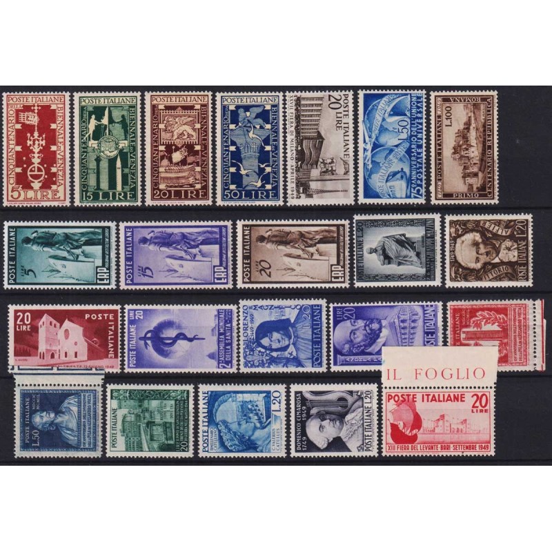 REPUBBLICA 1949 ANNATA COMPLETA 22 VALORI G.I MNH** CERT.  | Filate...