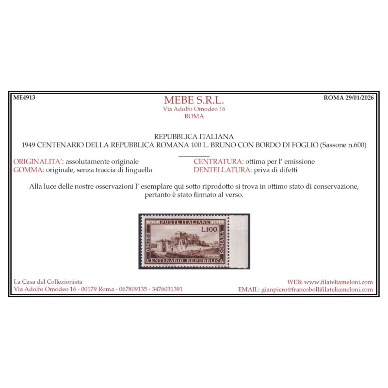 REPUBBLICA 1949 ANNATA COMPLETA 22 VALORI G.I MNH** CERT.  | Filate...